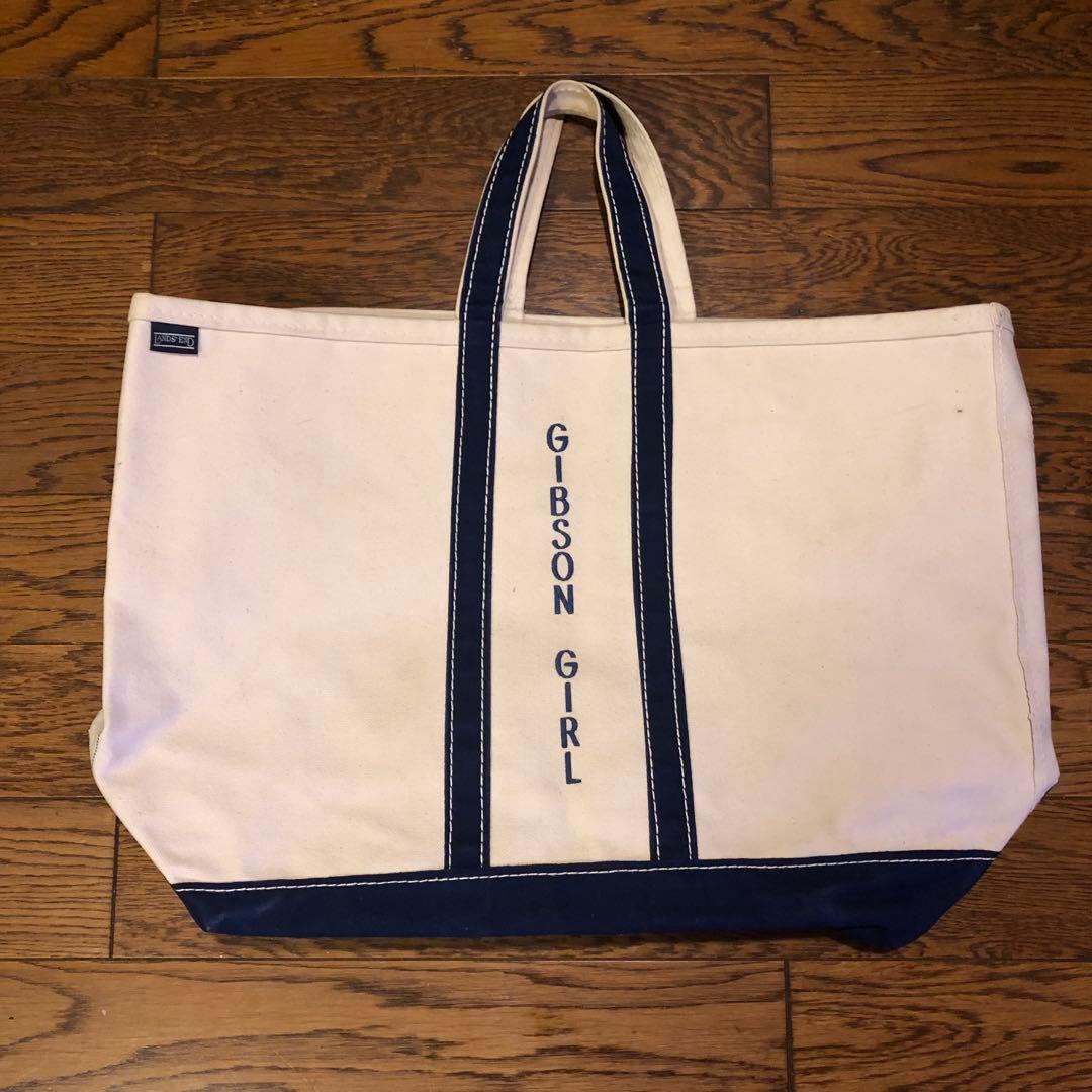 70s Navy紺 ランズエンドトートバッグ Lサイズ/エルエルビーントート