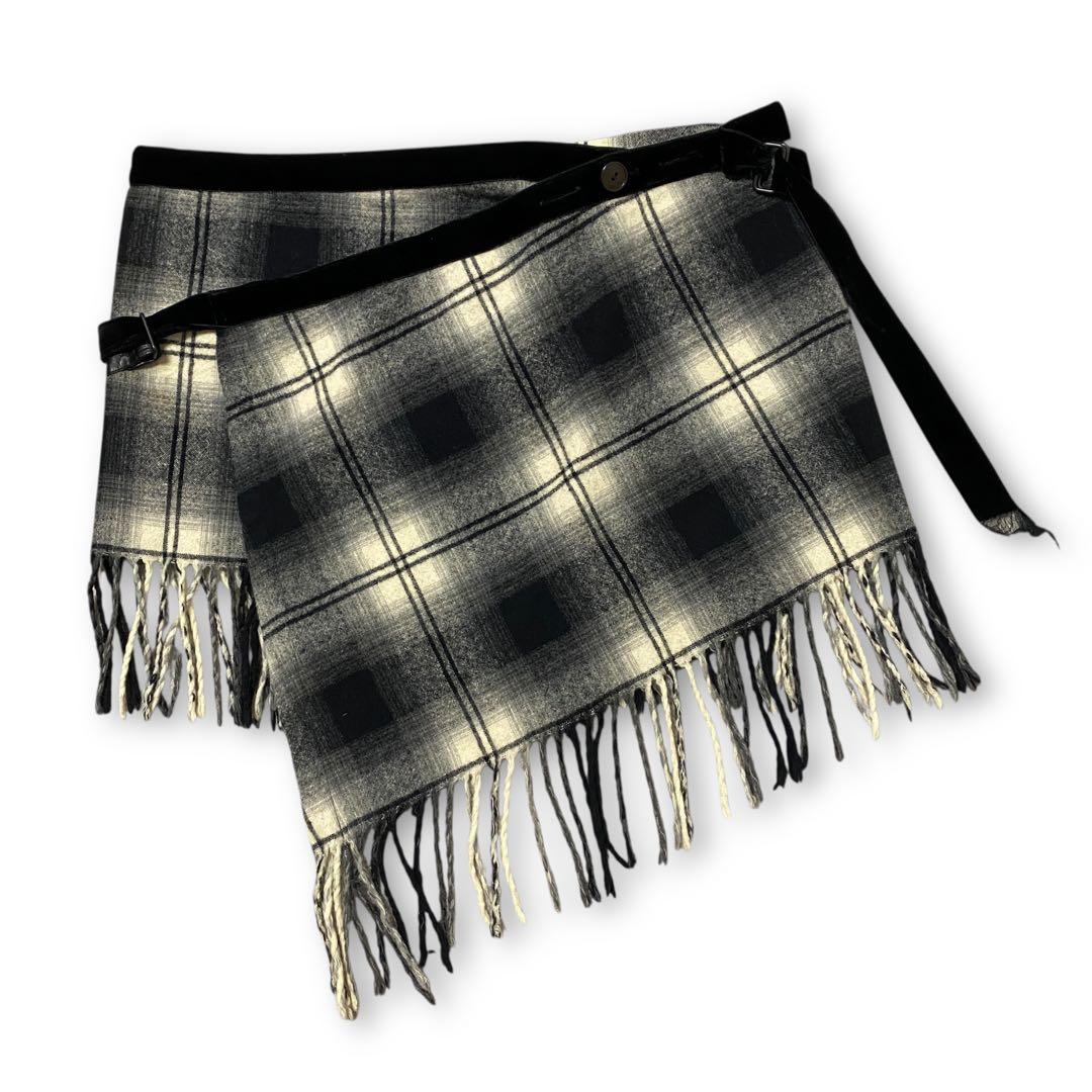 07AW NUMBER (N)INE オンブレチェック ラップスカート フリンジ Number (n)ine 07aw Warp Check Skirt オンブレチェック ラップ
