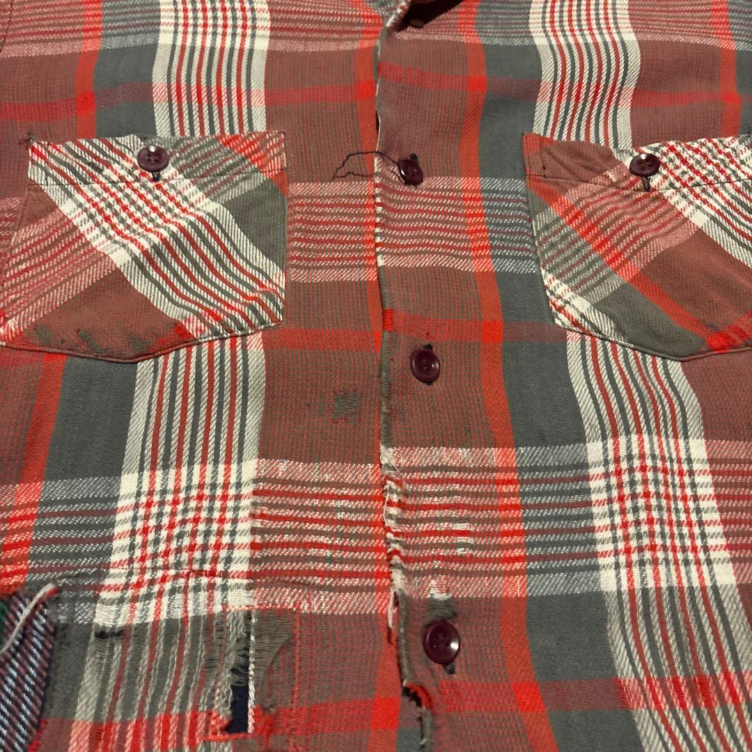 襤褸 ヴィンテージ 50s ネルシャツ 開襟 ボックス ボロ リペア 高配色