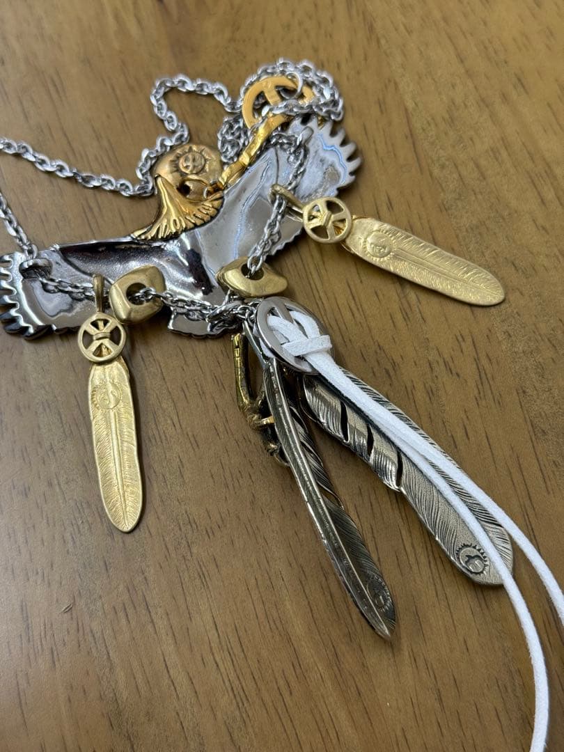 最高峰 セット イーグル フェザーネックレス 金爪 上金フェザー 太角