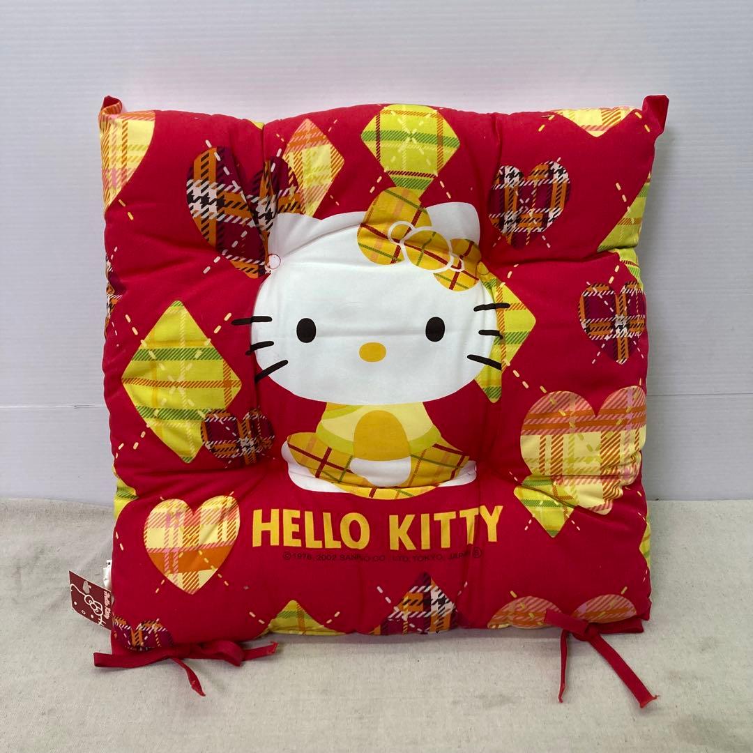 2002年製☆タグ付き】ハローキティ クッション 座布団 チェック