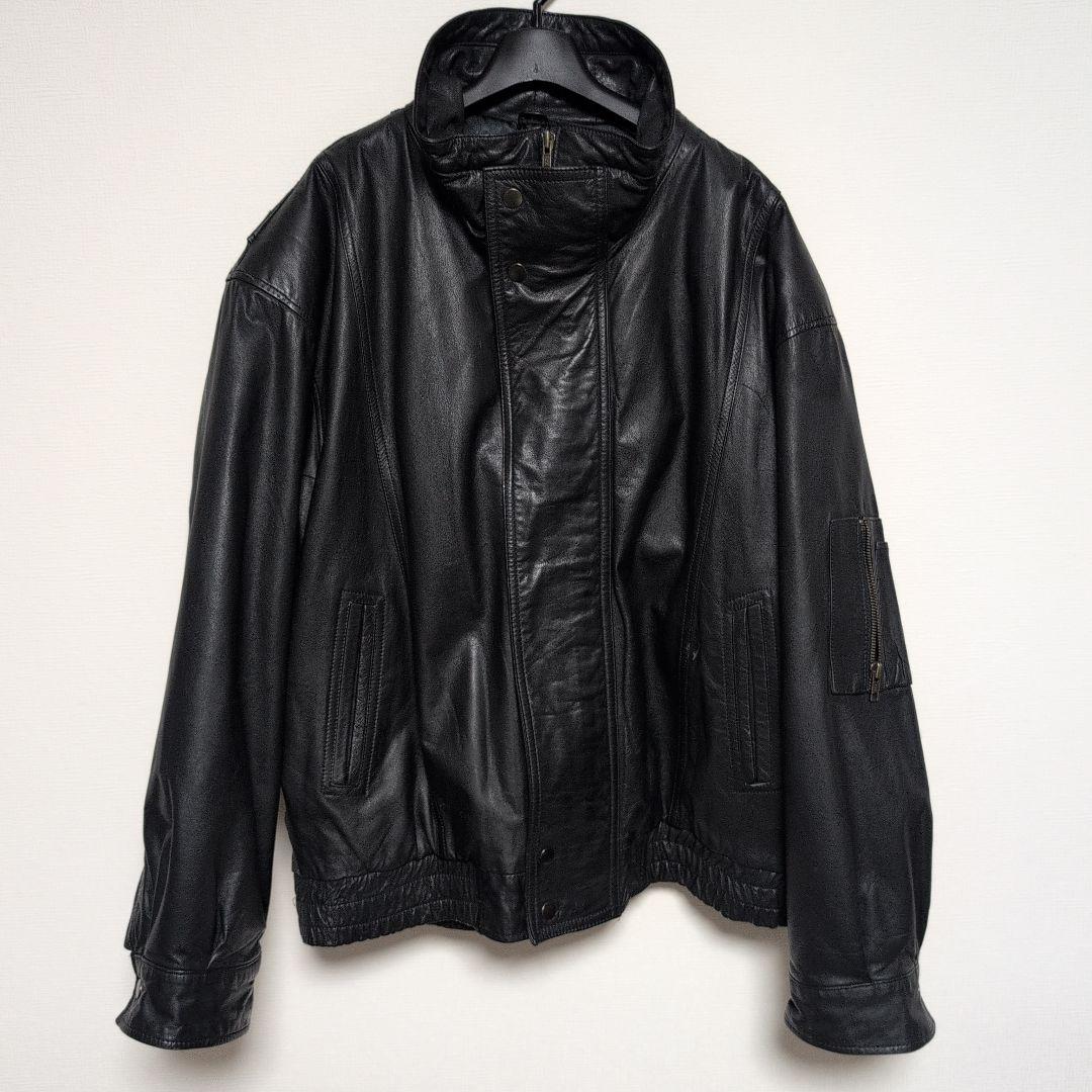 大きいサイズ58　レザージャケット　レザーブルゾン　y2k　本革　ブラック lilful ブルゾン アウター ストリート Y2Kデザイン ダブルジップ