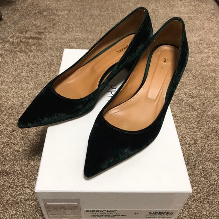 PIPPICHIC ピッピ ベルベットパンプス 緑 36 - メルカリ