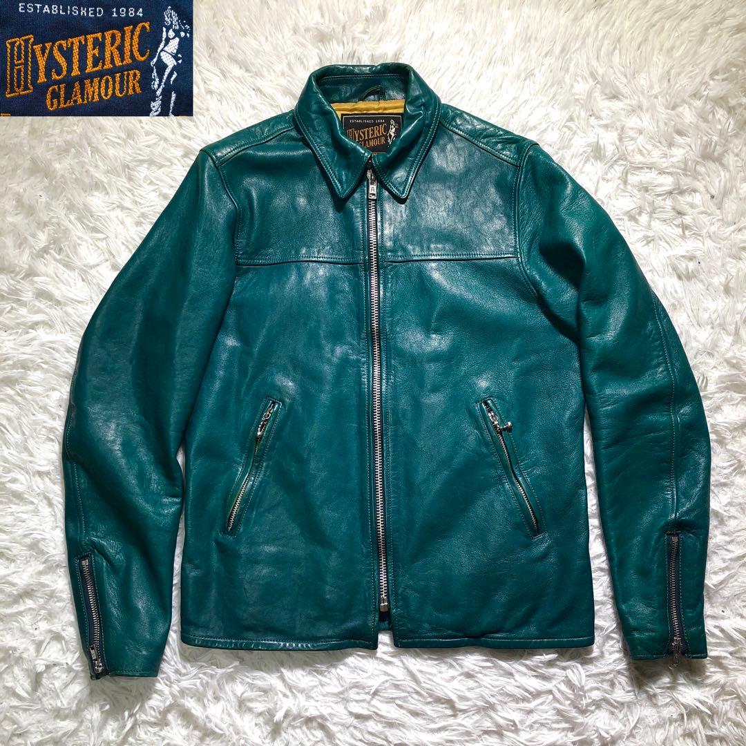 ヒステリックグラマー シングルライダースジャケット グリーン S 羊