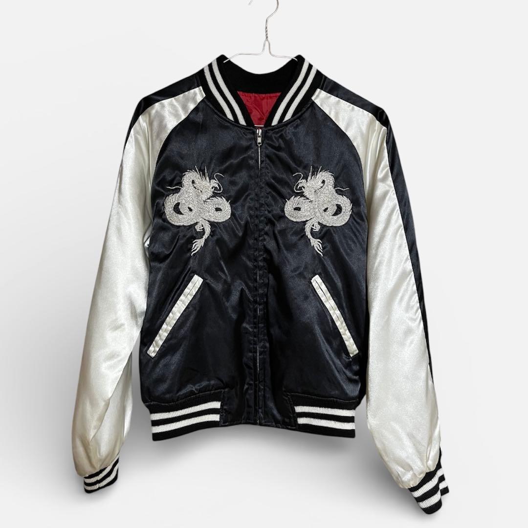 Yokosuka刺繍スカジャン中綿入り黒×白ドラゴン - メルカリ