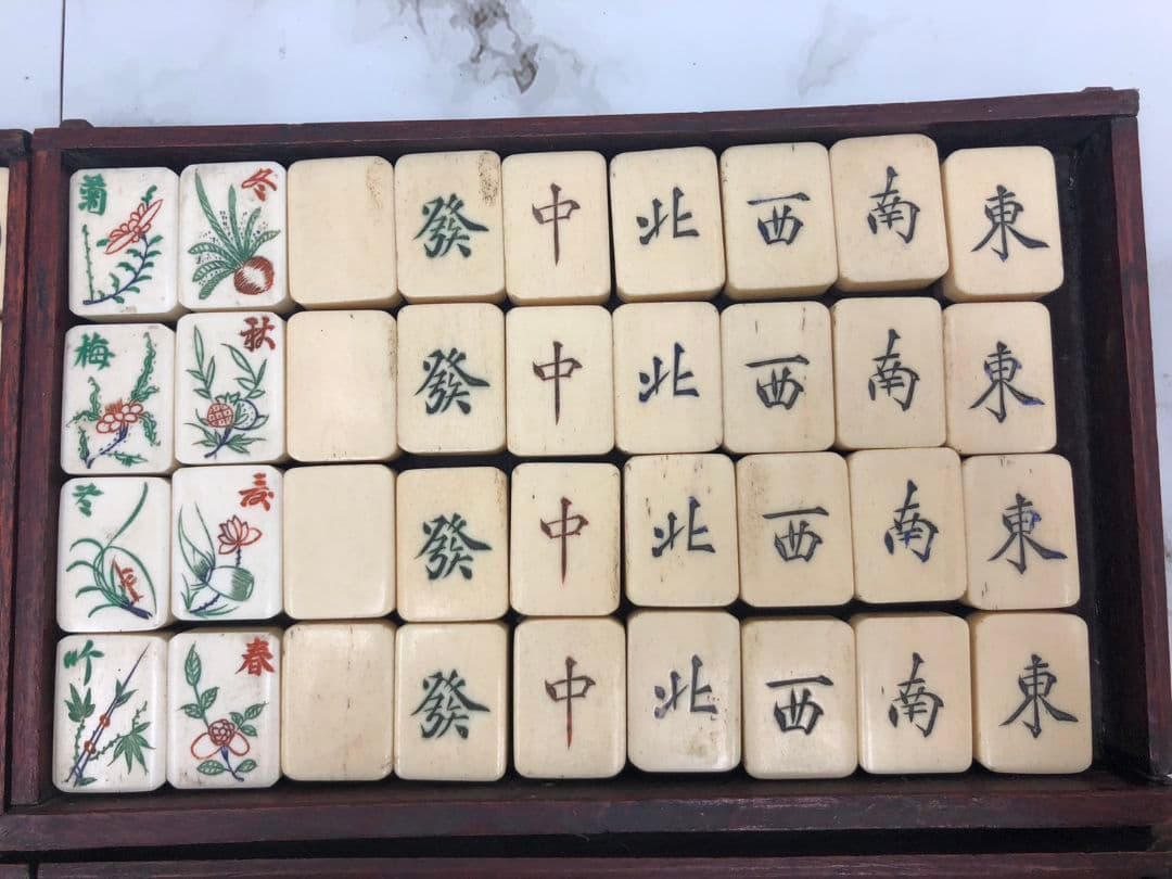 値下げ！麻雀牌　中国美術　唐木箱　背竹　骨牌　骨董品　アンティーク　年代物　希少