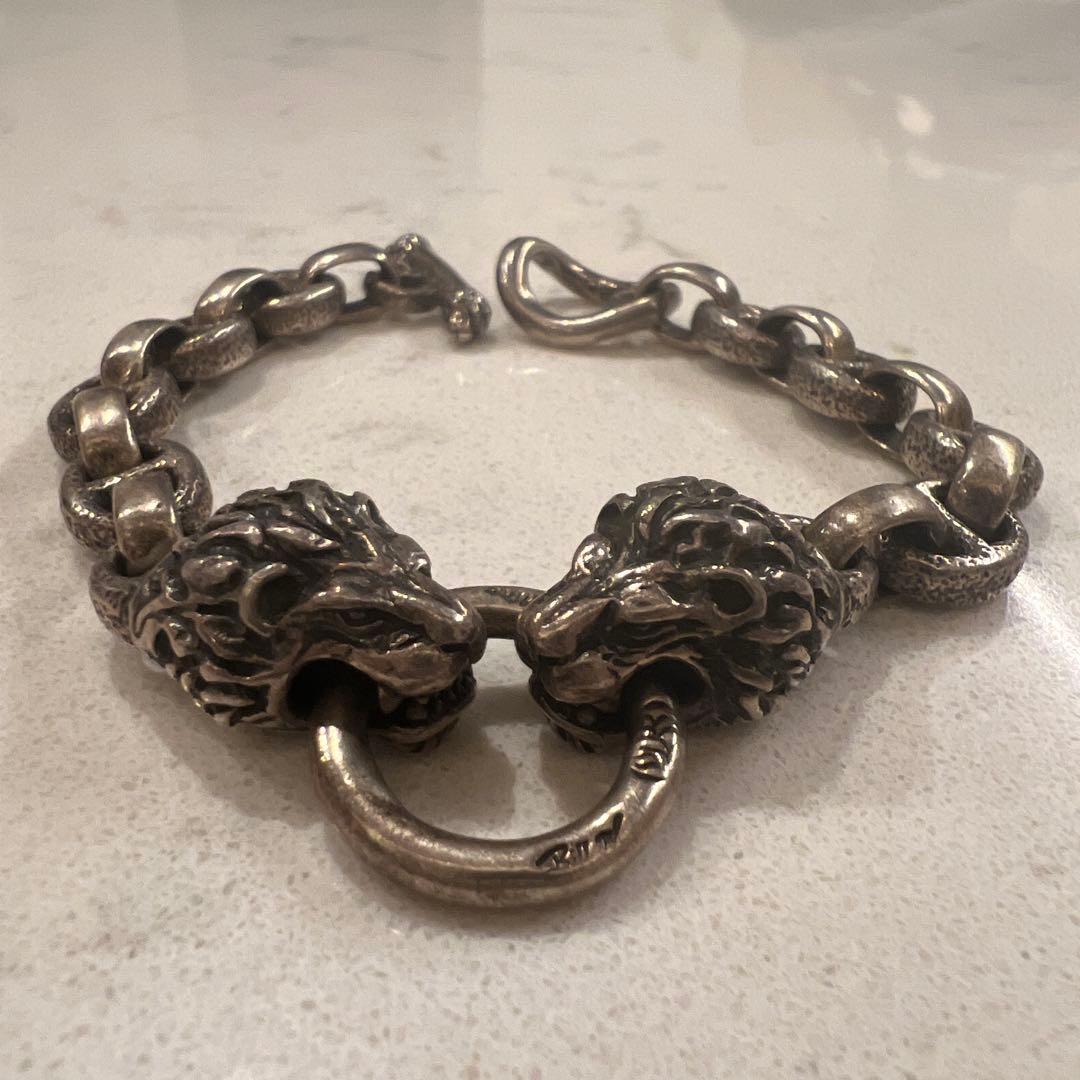 ビルウォールレザー ライオンヘッド シルバーチェーンブレスレット