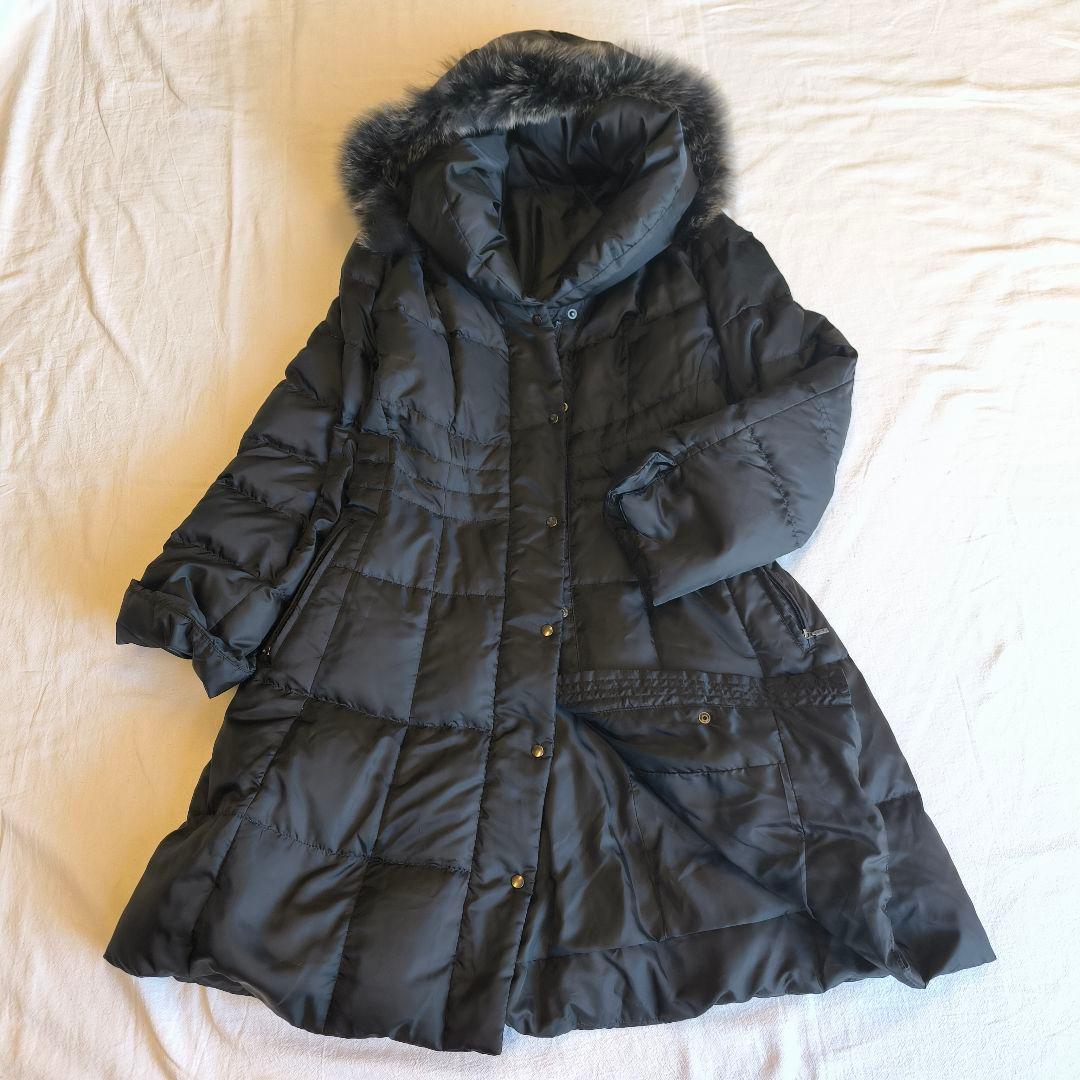noa-ge ノアジェ ダウンコート ブルーフォックスファー 黒 Aライン L
