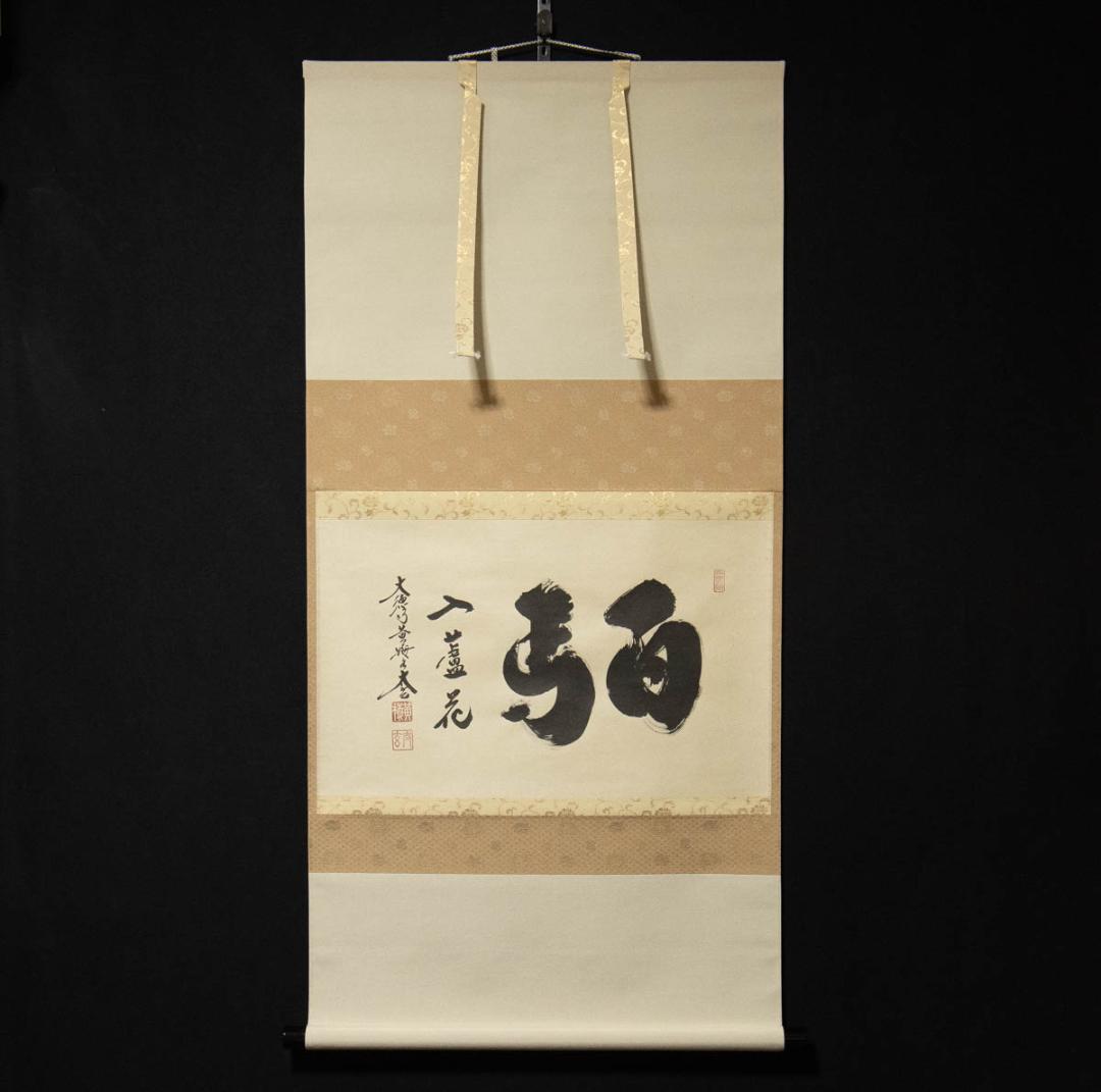 掛軸-472 小林太玄 「白馬入蘆花」 共箱 横幅 - メルカリ