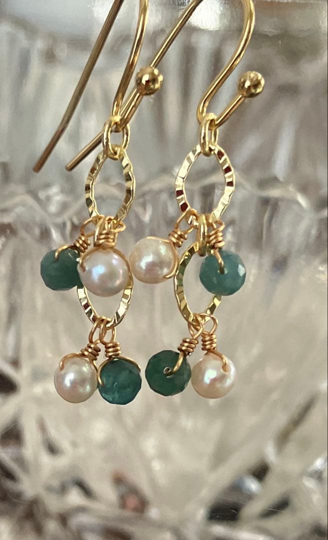 14kgf天然石ピアス トルマリン 淡水パール - メルカリ