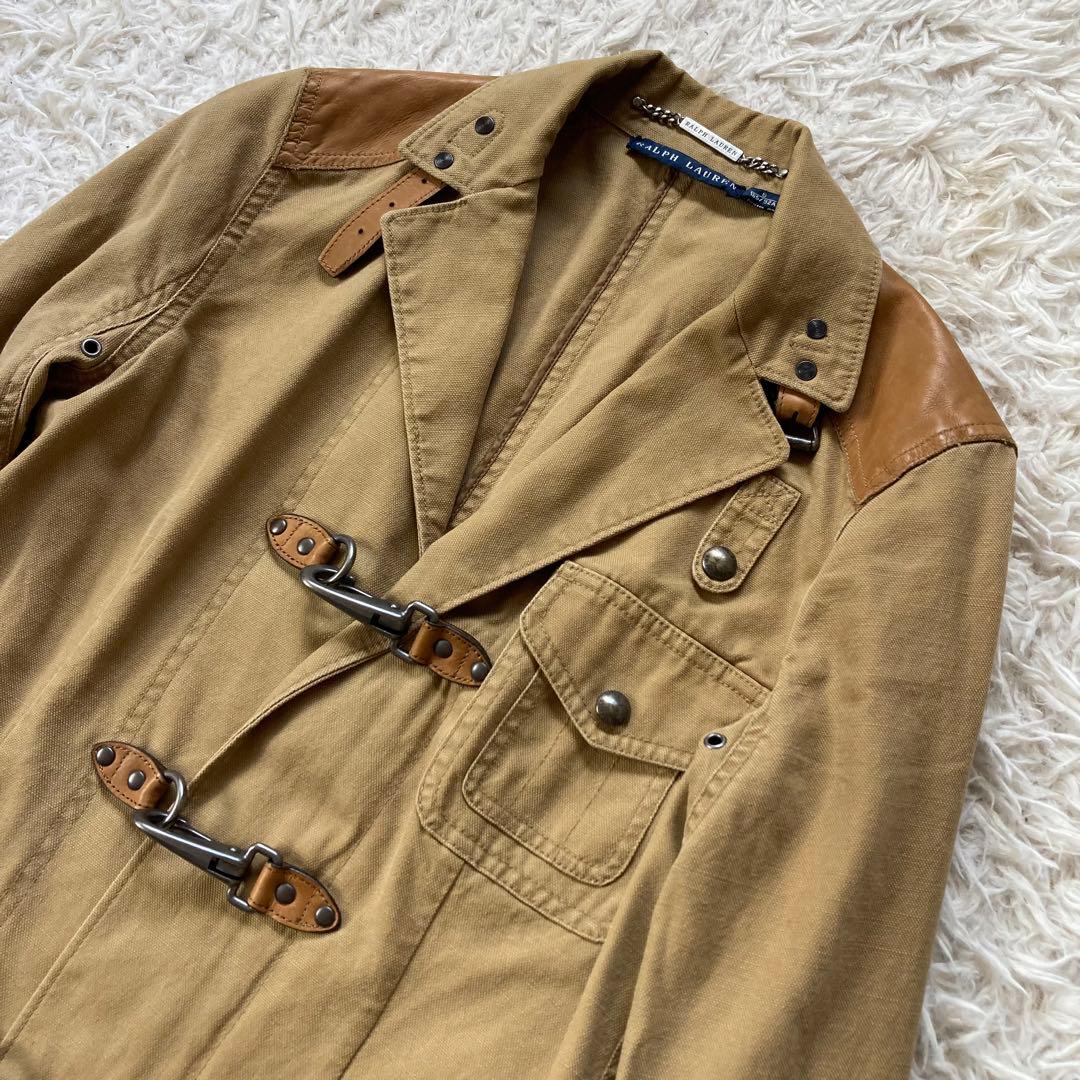 ラルフローレン コットン レザー切替 ジャケット サファリジャケット