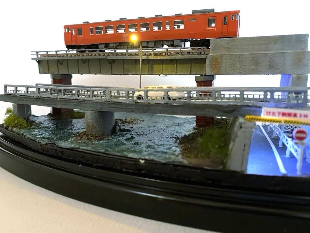 Nゲージ 鉄道 ジオラマ 模型 ガーター橋と架道橋 展示台 LED照明付き
