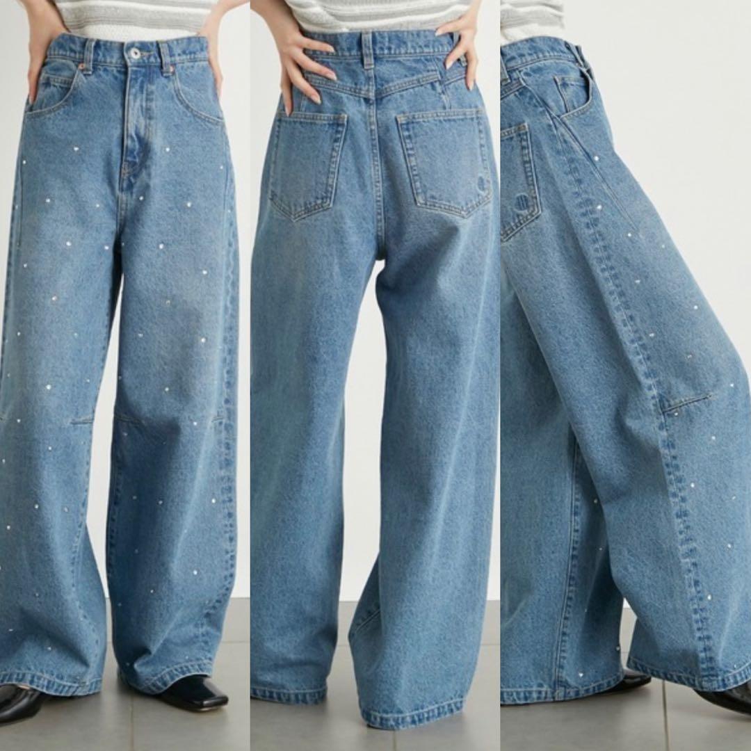 リリーブラウン ハートビジューワイドデニムパンツ - メルカリ