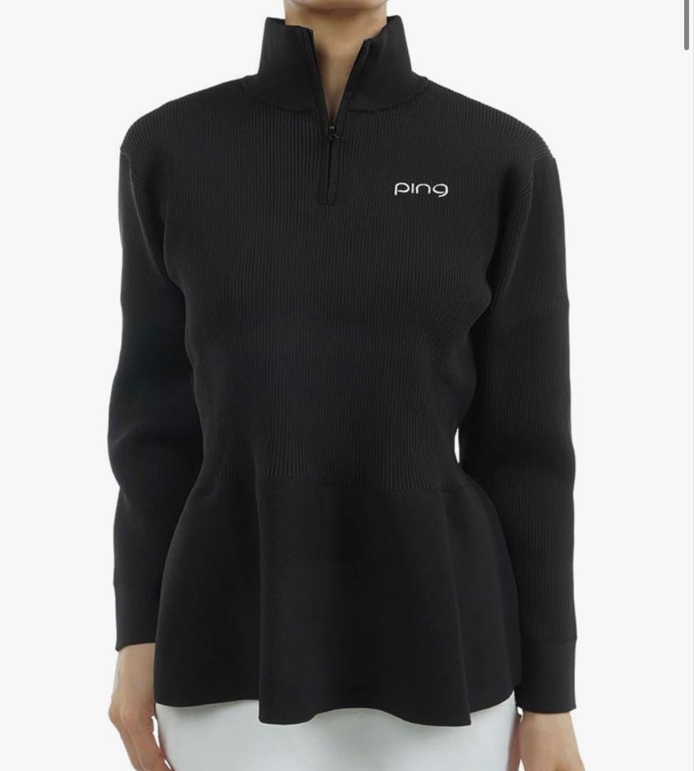 ping 長袖 ペプラム ハイネック セーター 春秋 ブラック ゴルフウェア