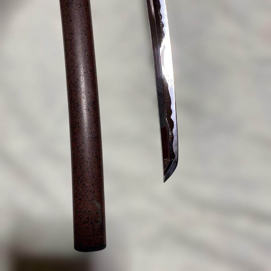 割安模造刀 濃緑柄 波絵透し丸鍔 梨地茶鞘