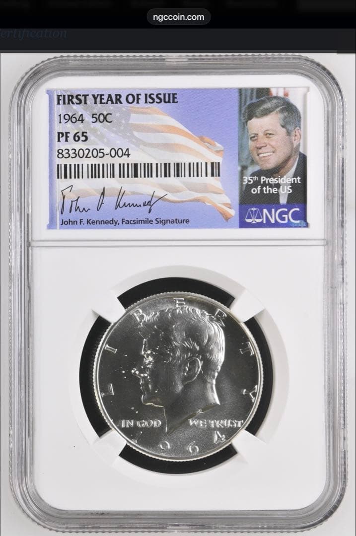 NGC鑑定】1964年 ケネディ ハーフダラー PF65 銀貨オリジナルラベル