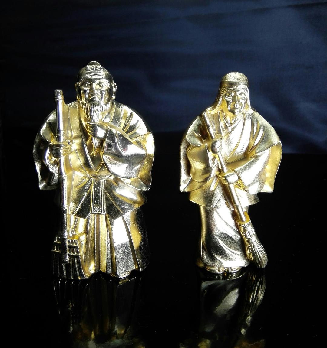 ☆a887、高砂人形 金メッキ 置物 2点 縁起物正月 高砂 インテリア