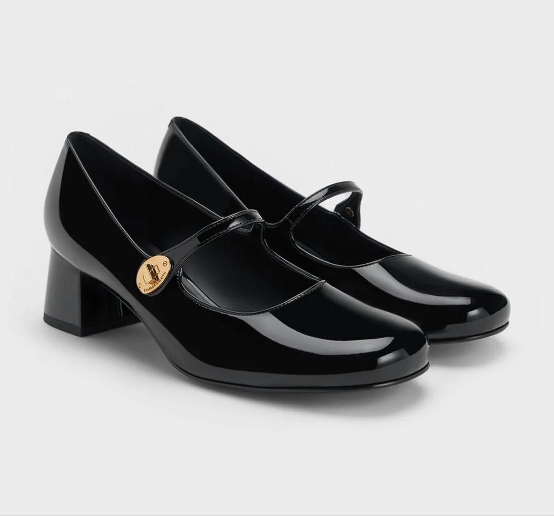 新品　CHARLES&KEITH メタリックバックル ブロックヒール　黒 37 CHARLES & KEITH メタリックバックル ブロックヒールメリージェーン