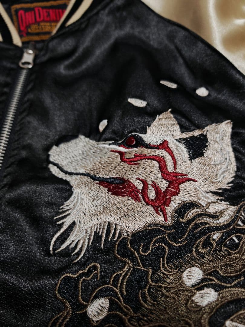 Oni Denim 美品 日本限定 スカジャン vintage サテン 狼桜 - メルカリ