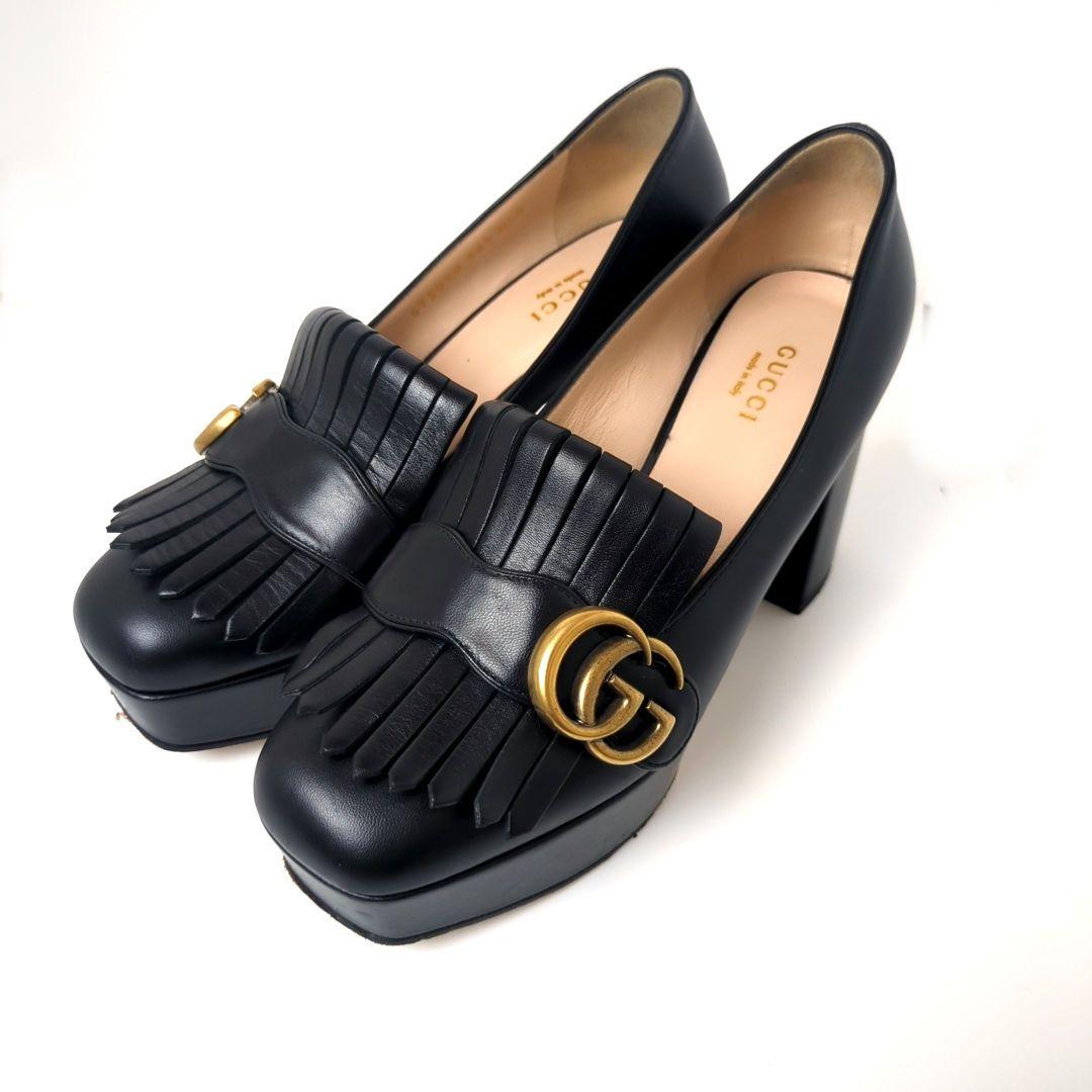 GUCCI　ハイヒール　GGマーモント　ゴールド金具　フリンジ　36.5 グッチ(GUCCI)グッチ GGマーモントチェンキヒール パンプス 靴