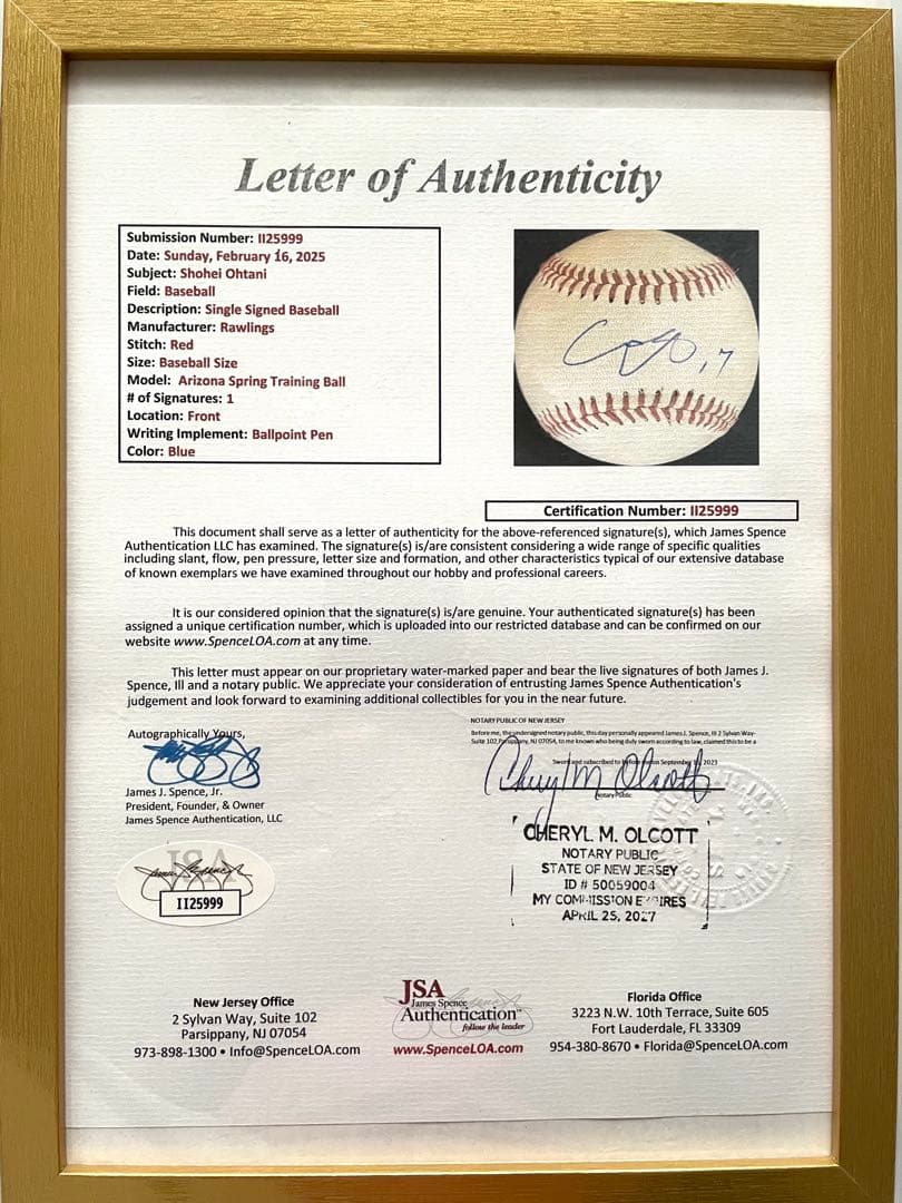 大谷翔平 直筆サインボール JSA鑑定書付き 末尾ゾロ目999 - メルカリ