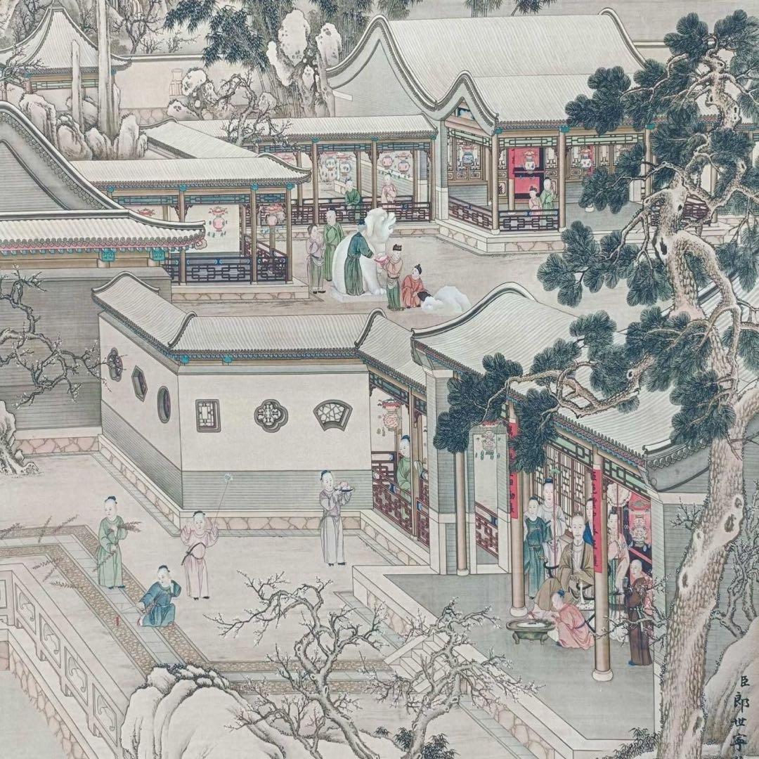郎世寧 山水画 掛け軸 中堂 山水図 中国画 サイズ：70×173cm