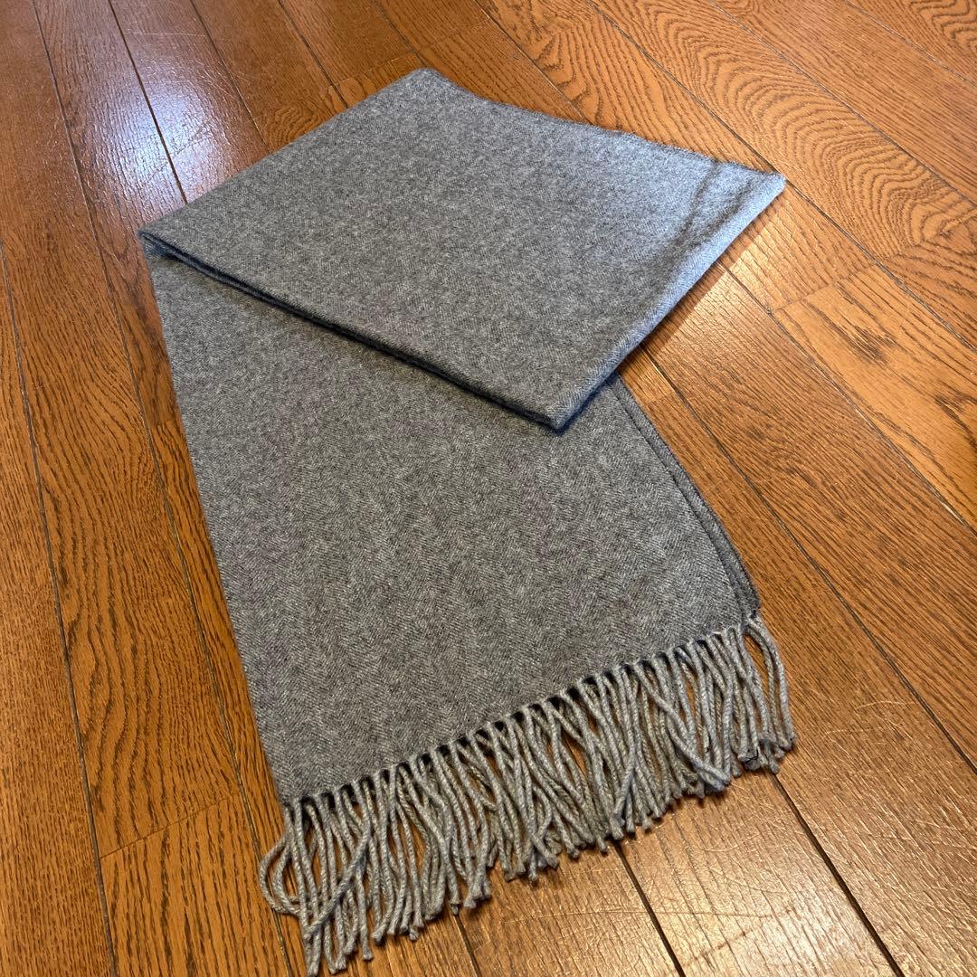 Ralph Lauren グレー マフラー ONE SIZE フリンジ付き POLO RALPH LAUREN (ポロラルフローレン) ワンポイント刺繍 ニット