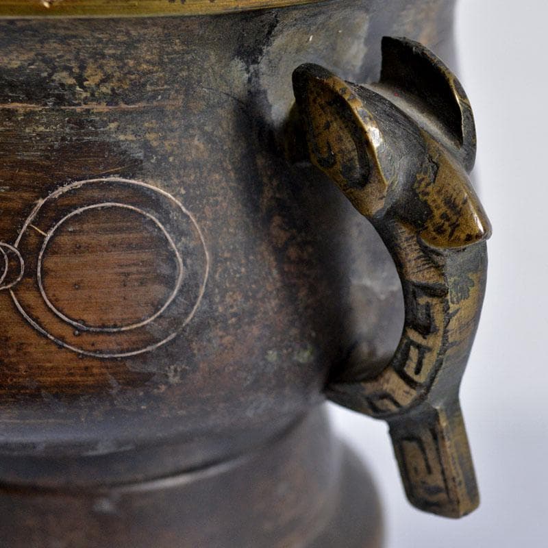 中国 古銅 象嵌神獣文 香炉 透かし唐木蓋 合せ箱 H R4659 - メルカリ