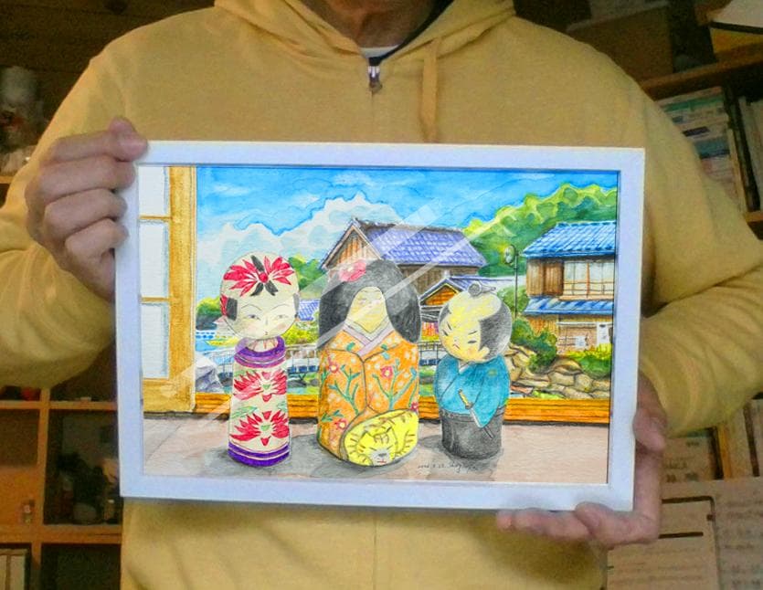 こけしの世界オリジナル 絵本作家Shuz Saya 原画 33cmx 20cm - メルカリ