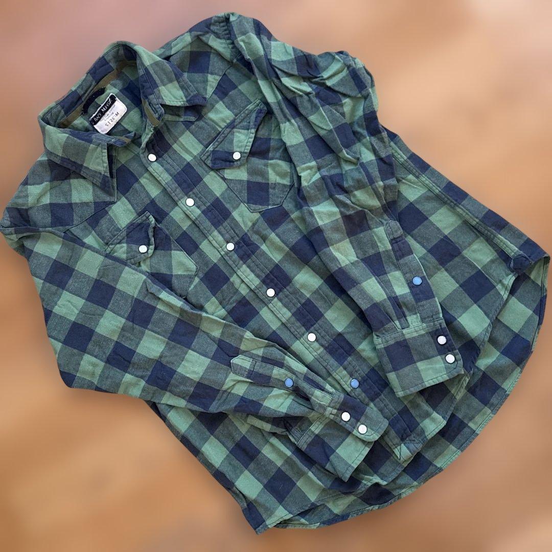90sネルシャツブロックチェックグリーンMサイズ - メルカリ