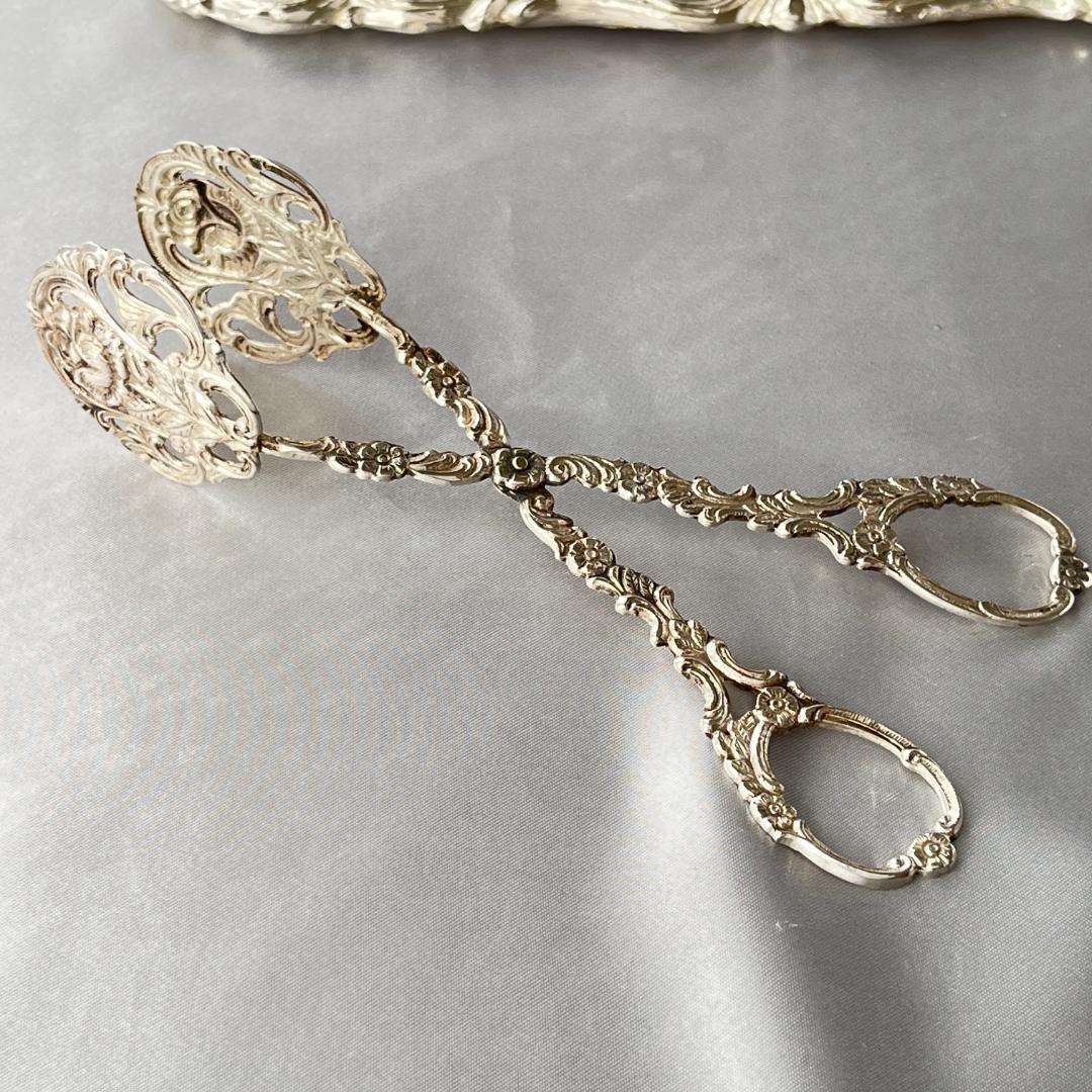 ドイツ】 薔薇の透かしのトング【純銀】ローズ 16cm - 工芸品一 番 安い