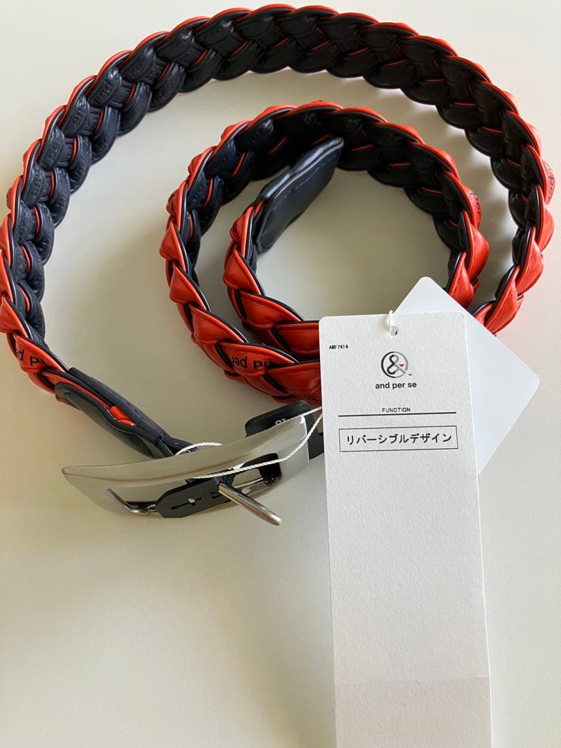 アンパスィ 新品リバーシブルベルト オレンジ&ネイビー and per se