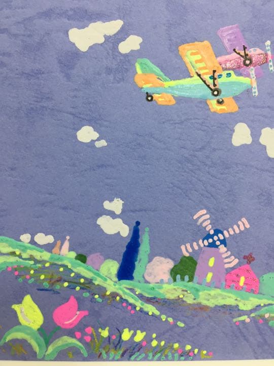 ★航夢 KOU MU ペン画 額付「飛行機」