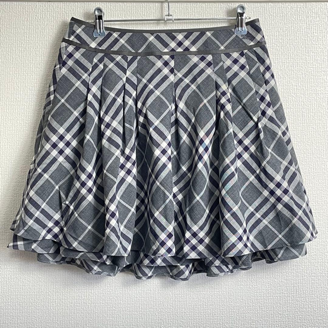 バーバリーブルーレーベル チェック ミニスカート 二段フレアスカート