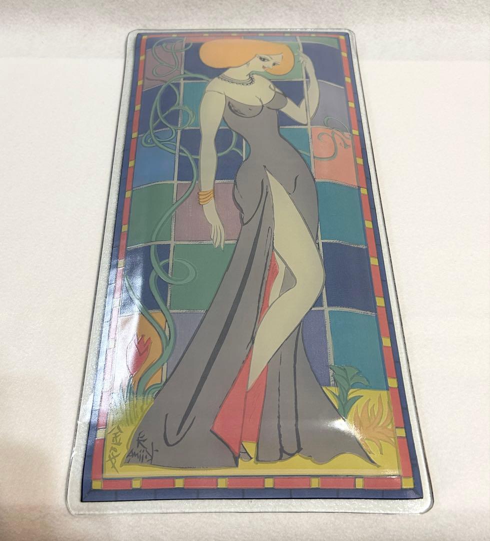 小島功 金の女 ガラス絵皿 昭和レトロ 美人画 アートプレート 置物