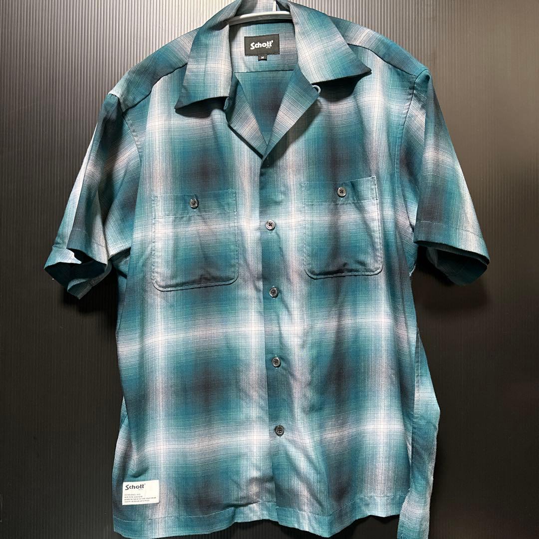 schott レーヨン　オンブレチェックシャツ　M OMBRE CHECK LS SHIRT/ オンブレチェック ロングスリーブシャツ