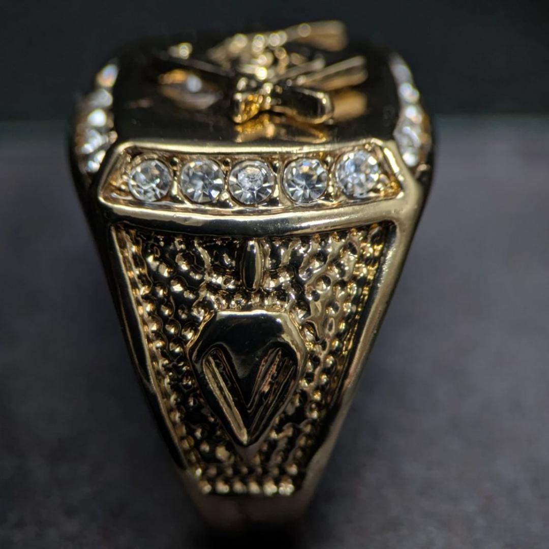 18Kゴールドメッキ ヴィンテージリング 21号 11.2g ラインストーン装飾