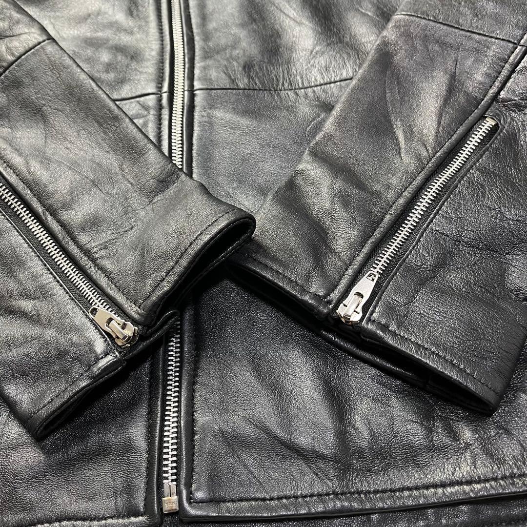 大きいサイズ】roshell フード レザージャケット XXL 本革 ブラック