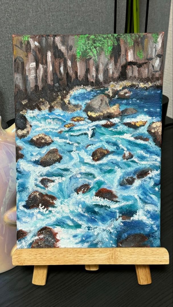 絶壁と海」 手描き 油絵 風景画 原画 油彩画 印象派 - メルカリ