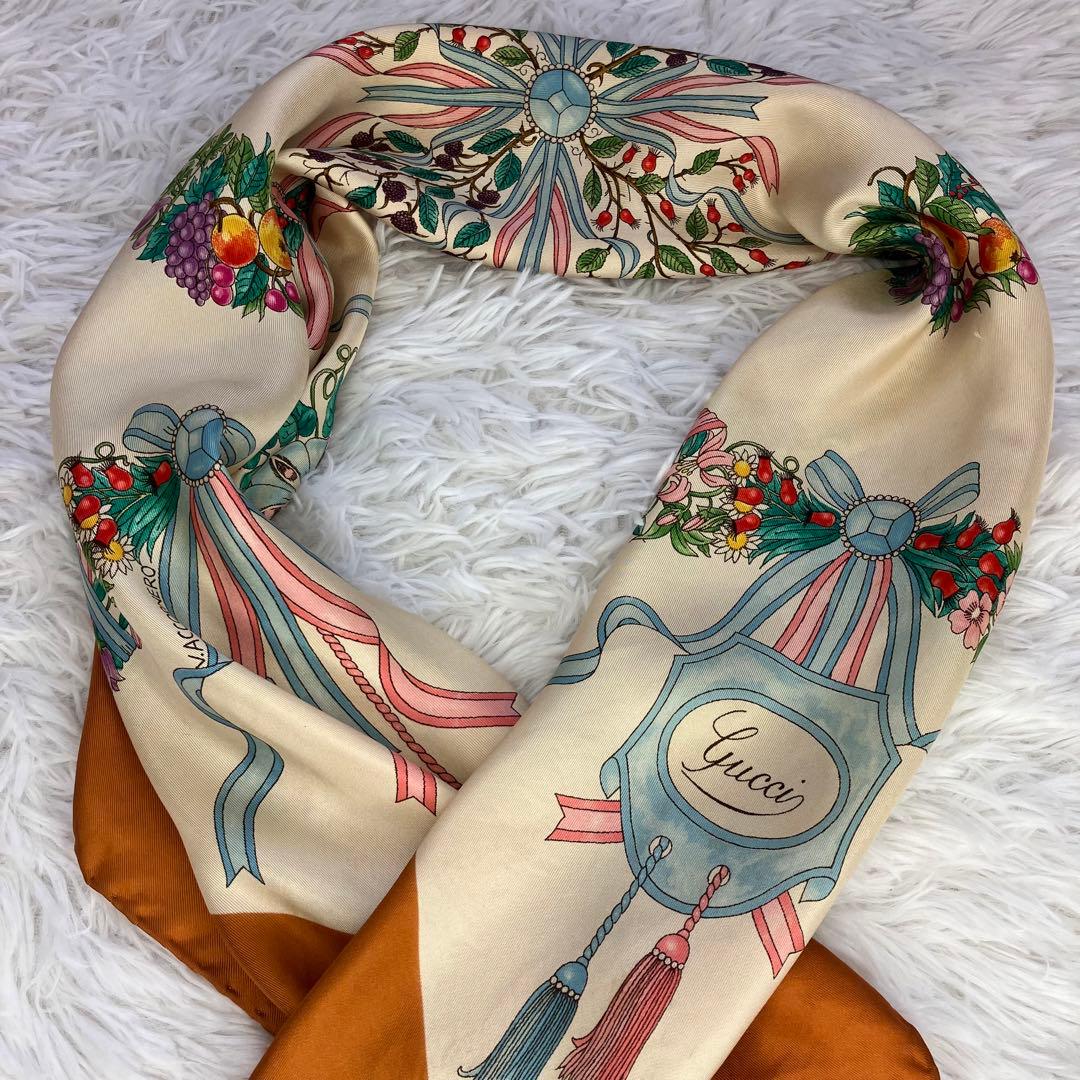 GUCCI スカーフ シルク ボタニカル フローラ 大判スカーフ オールド