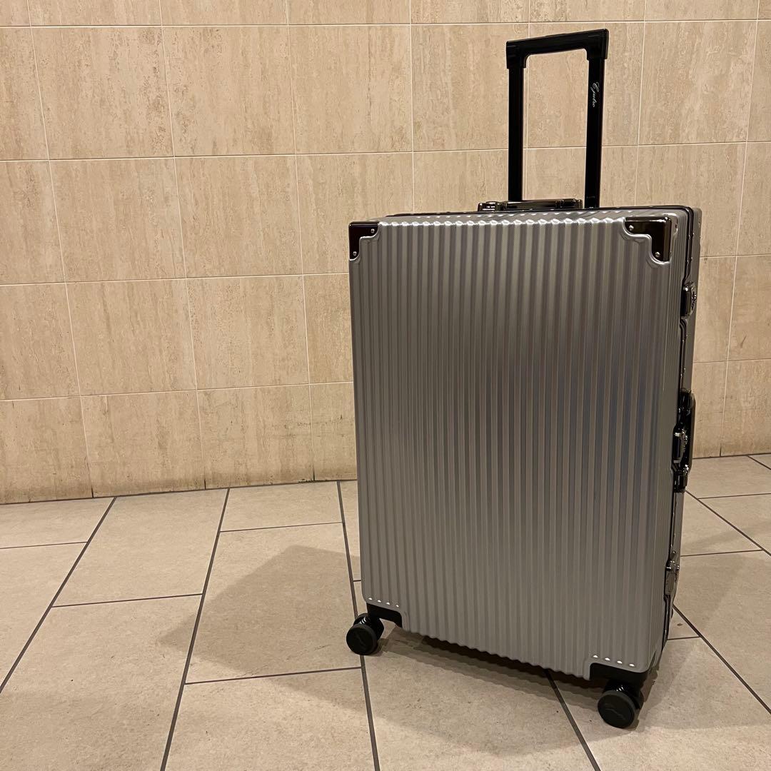 シルバー リブデザイン キャリーケース Lサイズ 95L スーツケース Lサイズ 大型 95L 軽量 静音 耐衝撃 TSAロック キャリー