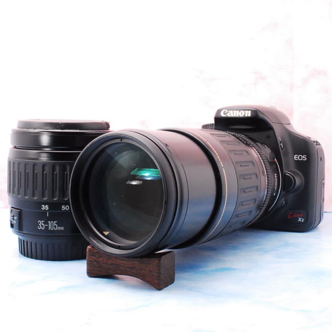 Canon Kiss X2☆一眼レフカメラ☆超望遠レンズ付Wレンズ☆S数少