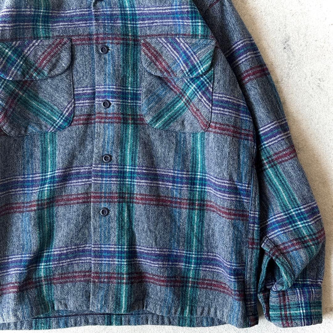 70s ペンドルトン USA製 ウール 開襟 チェック ボードシャツ グレー