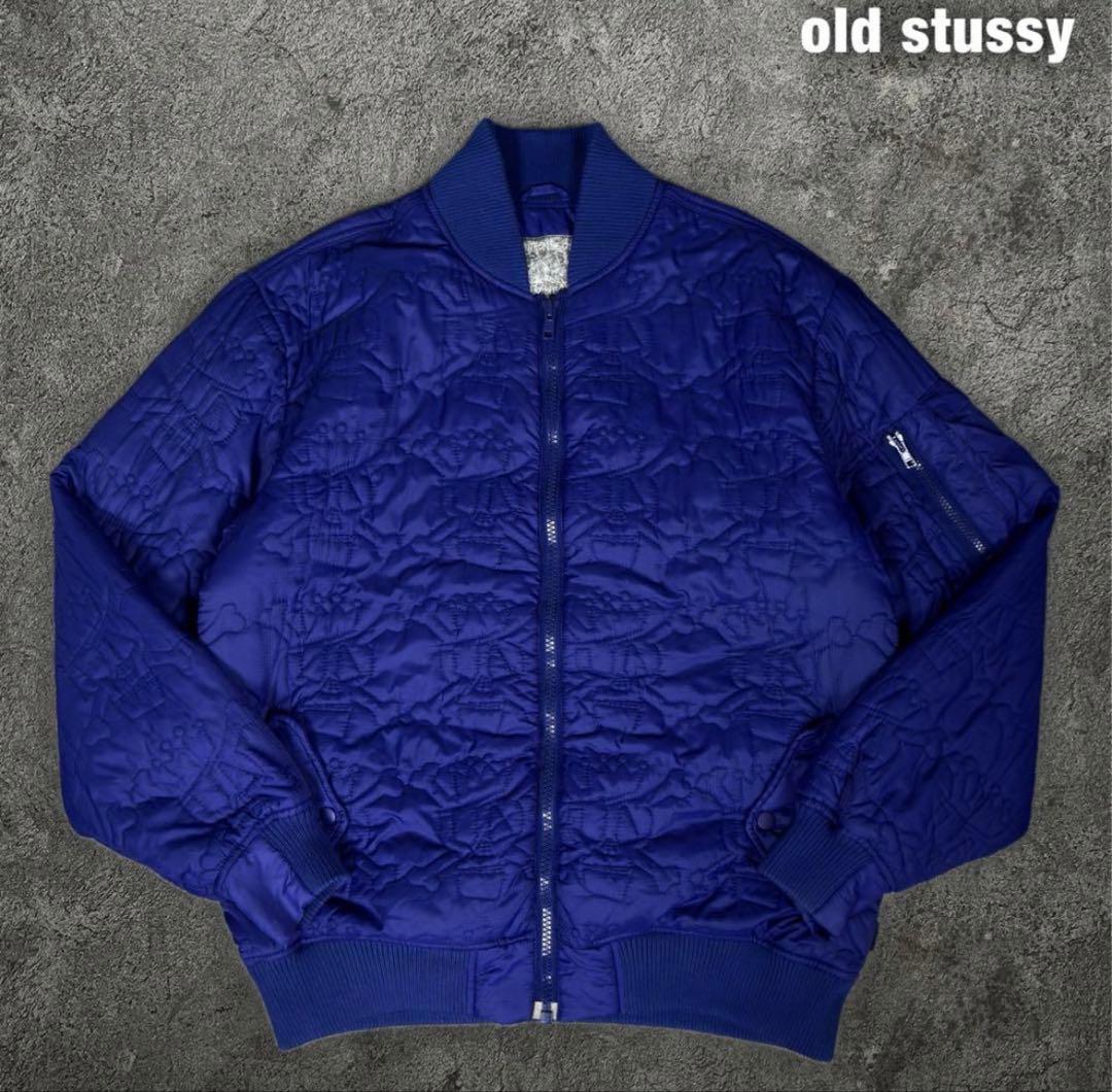 old stussy 00s ドクロ キルティング ボンバー ジャケット 00s STUSSY オールドステューシー キルティングジャケット ブラック L