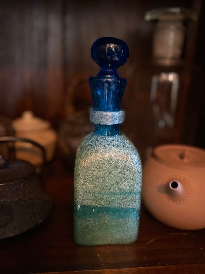 琉球ガラス 稲嶺盛吉 デキャンタ 泡 宙吹 やちむん 刻印あり 希少 贈答