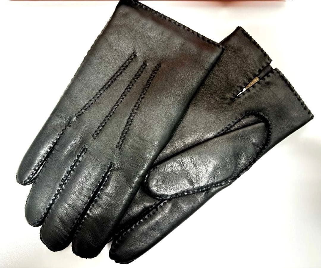 美品】エルメス クルードセル手袋ブラック ラムレザーカシミア