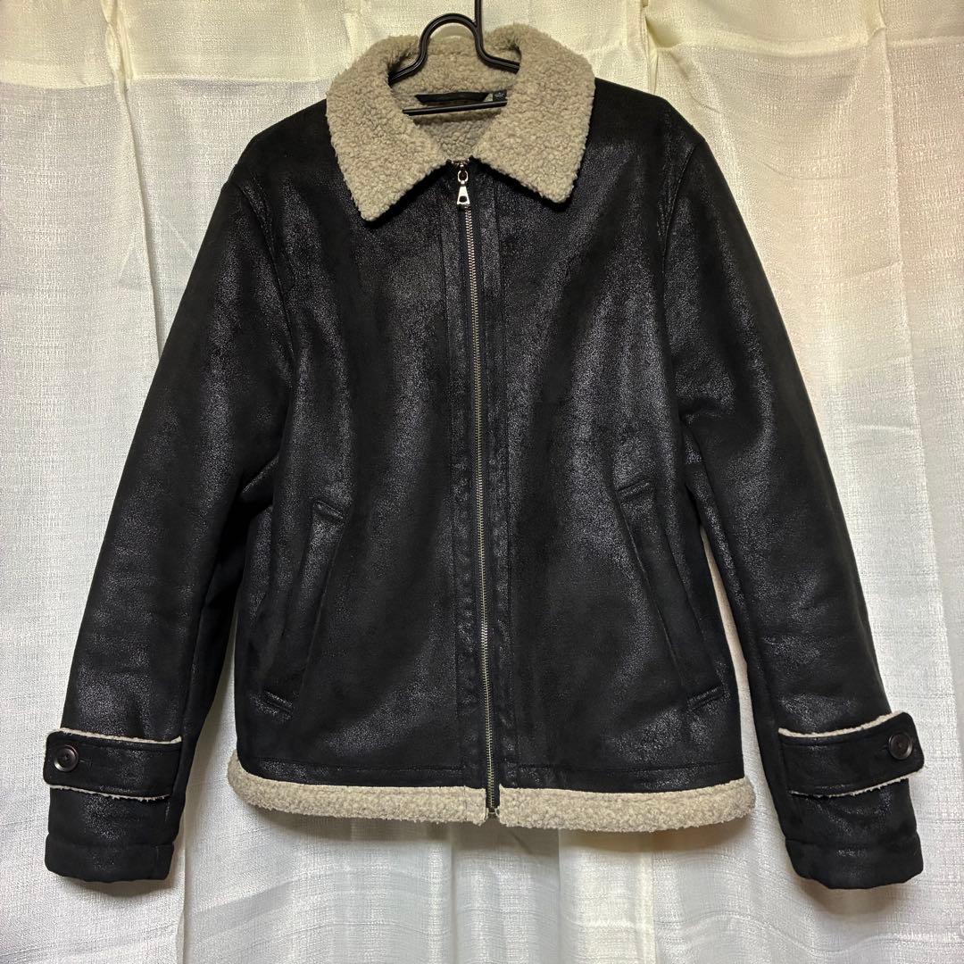 良品 UNIQLO ユニクロ B3 ボア襟 フェイクレザー ジャケット Lサイズ