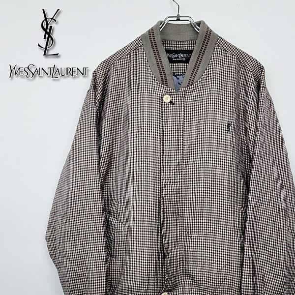 古着 90s イヴサンローラン スウィングトップ 刺繍 ブルゾン 紺×赤