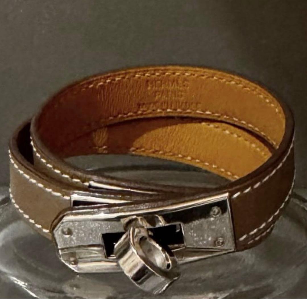 HERMÈS ケリー ドゥブルトゥール エトゥープ × SV金具 S（T刻印） HERMES エルメス ケリー レザー ブレスレット ドゥブルトゥール XS