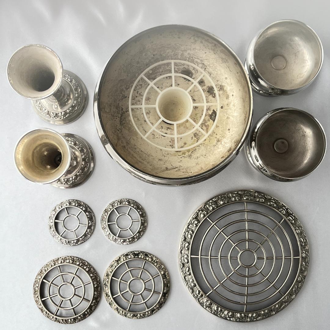 IANTHE】ローズボウルバラ / 薔薇の花器セット 5点【シルバープレート】